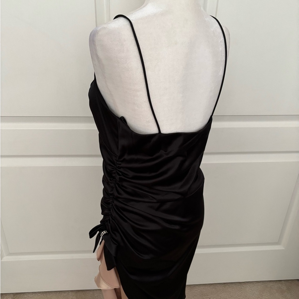 Blondie Nites Black Ruched Cocktail Dress with Nude Peekaboo Hem | Size 13 - Picture 9 of 10